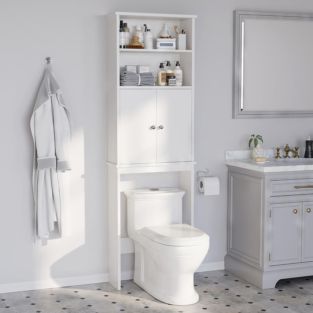 White Over the Toilet Storage Cabinet with Adjustable Shelf A263