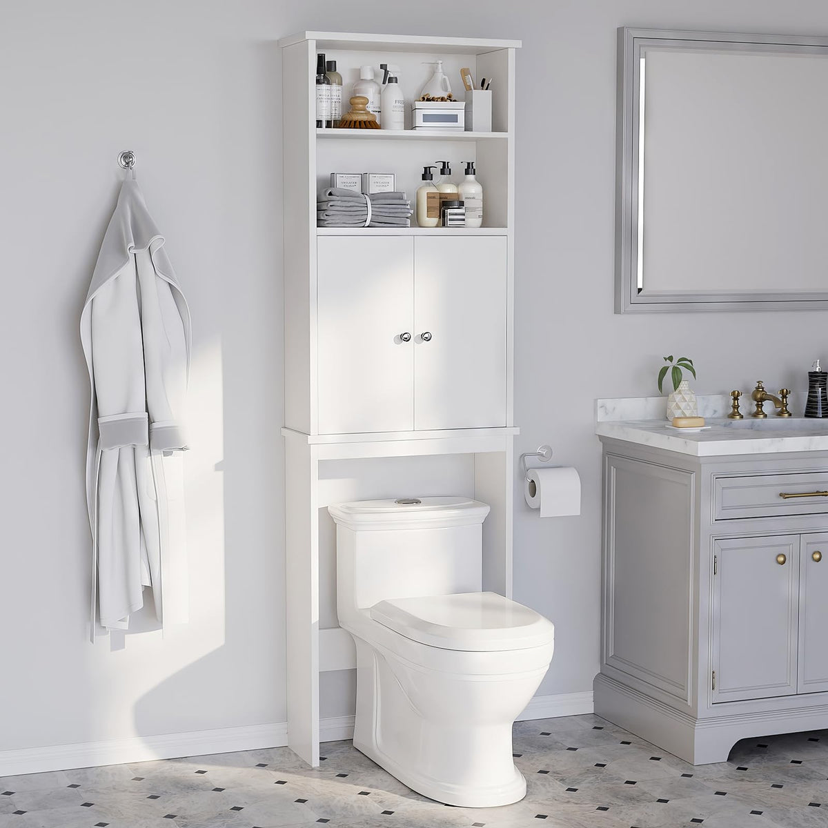 White Over the Toilet Storage Cabinet with Adjustable Shelf A263