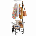 Black Rolling Laundry Cart with Hanging Rack A862498