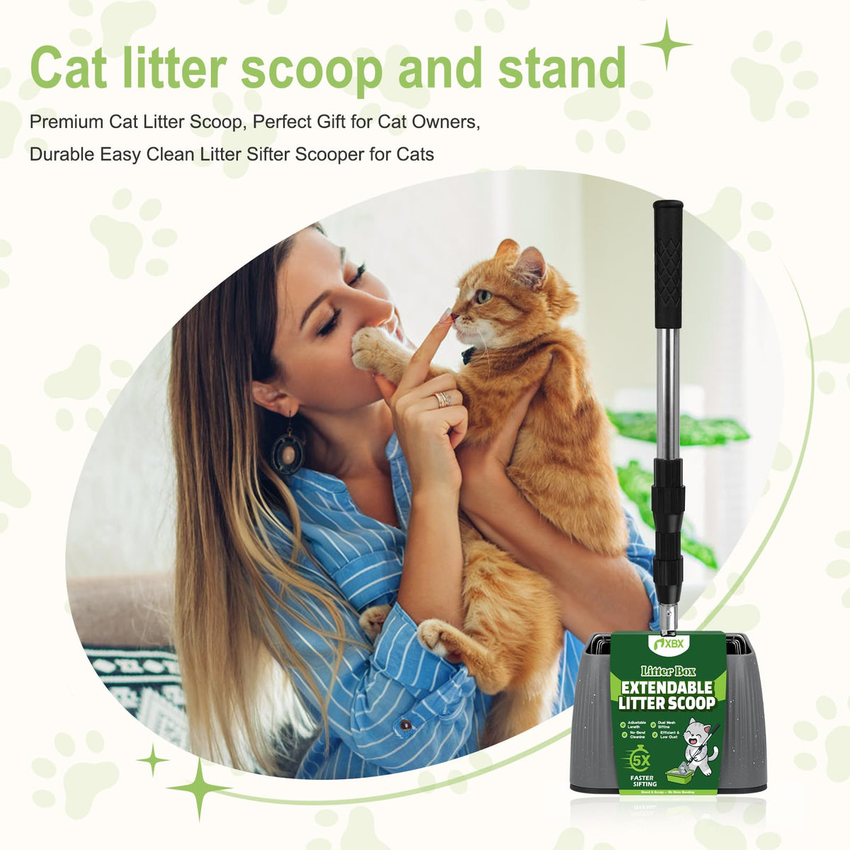 Long Handle Stainless Steel Cat Litter Scoop with Holder X5668