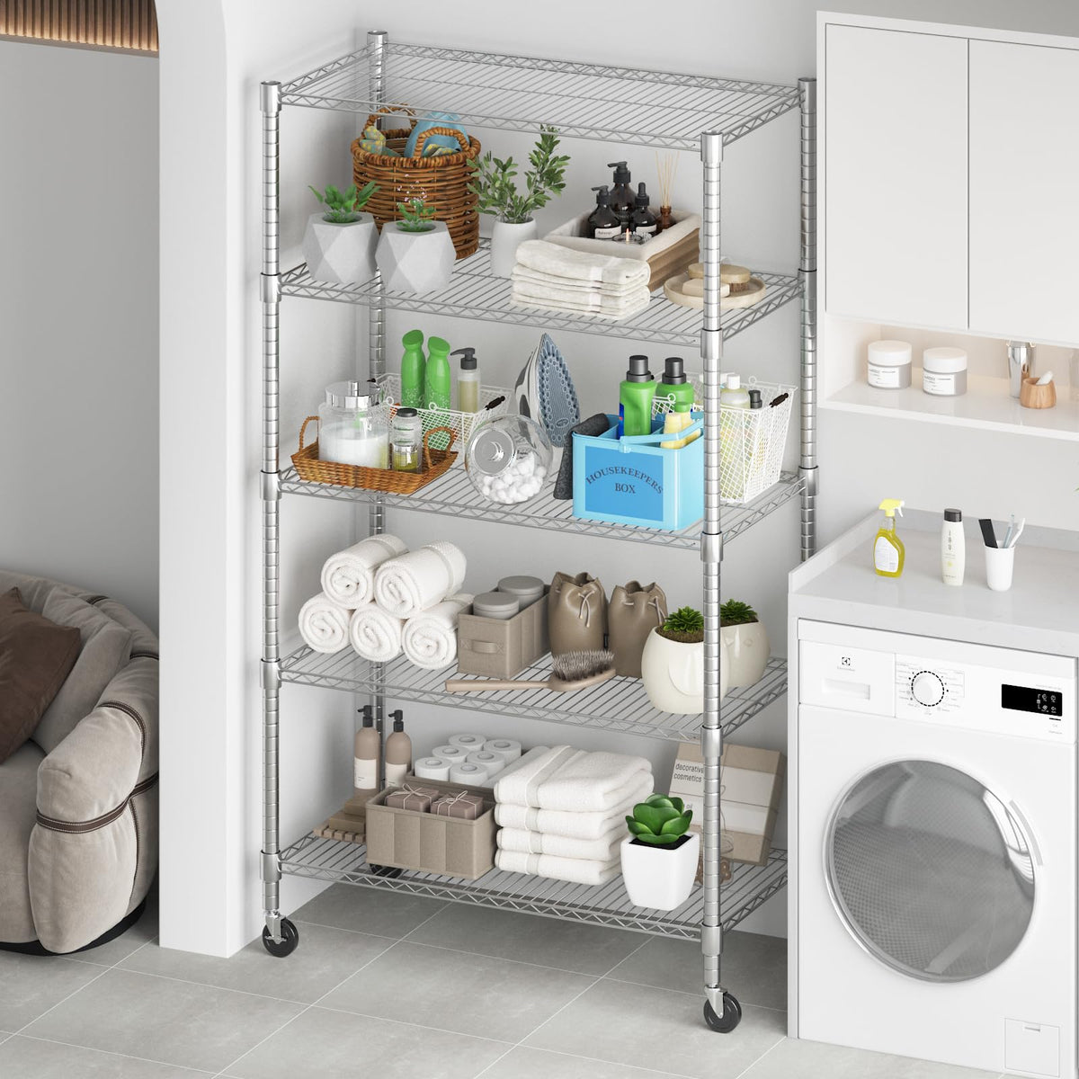 5-Tier Adjustable Steel Wire Shelving with Wheels Q39290