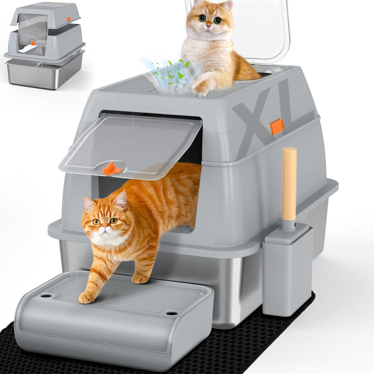 XL Stainless Steel Litter Box with Lid B19579