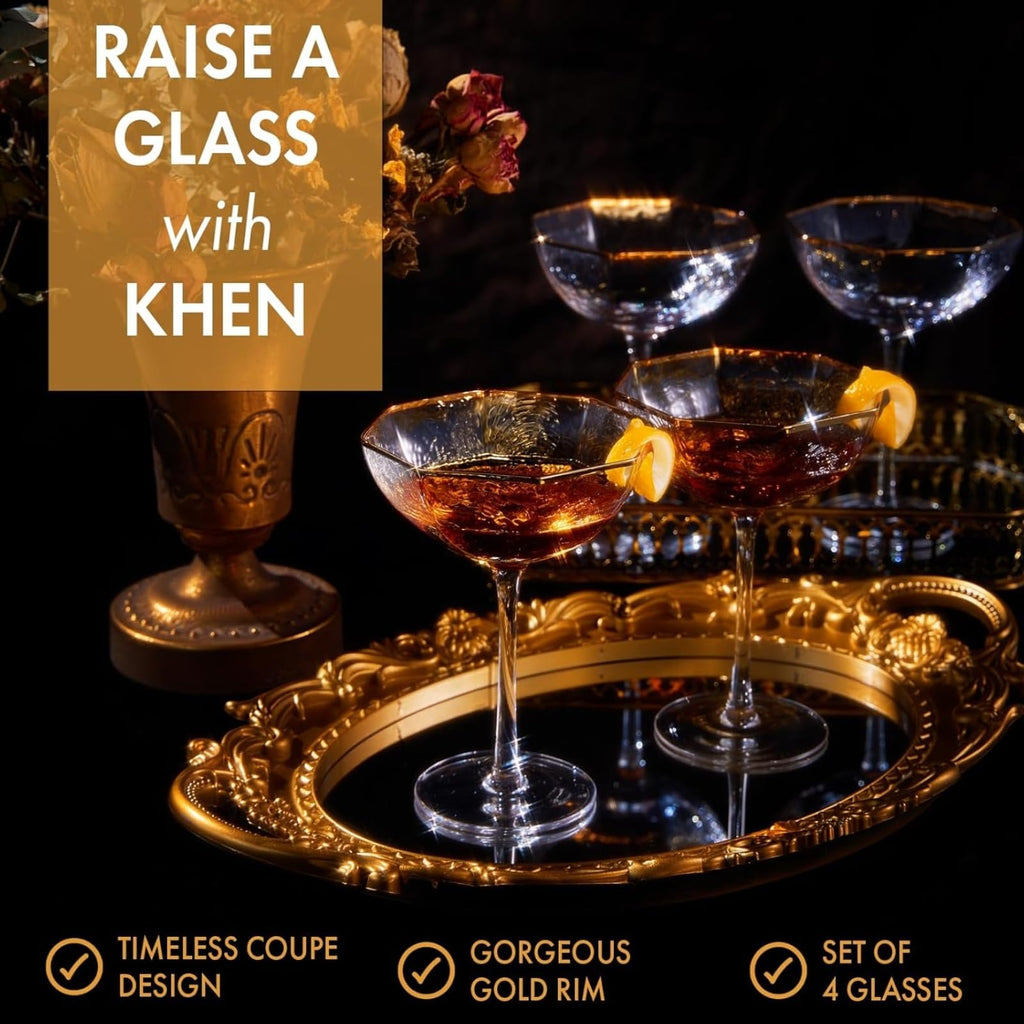 Champagne Coupe Glasses Set of 4 Gold Rim B50663