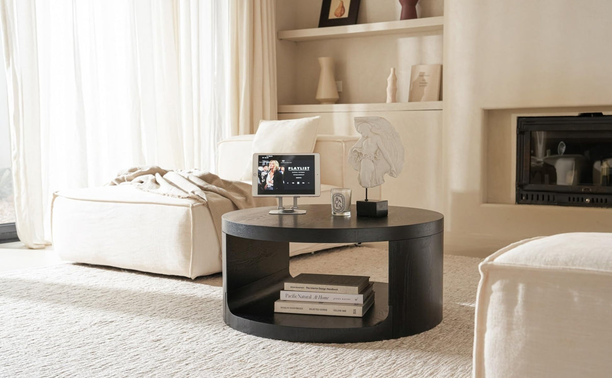 Black Round Coffee Table with Storage N8147