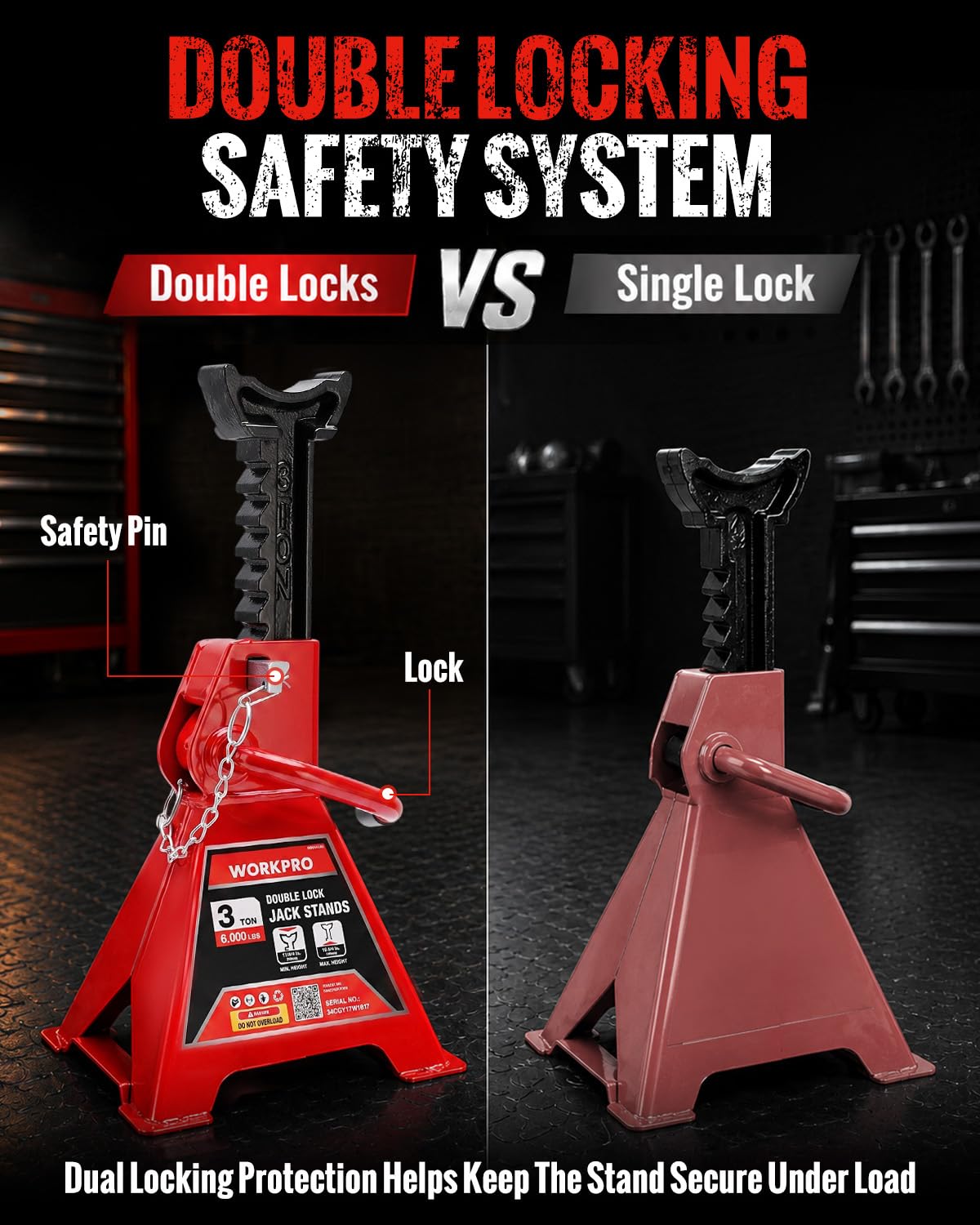 3 Ton Jack Stands with Double Lock, 1 Pair U269072