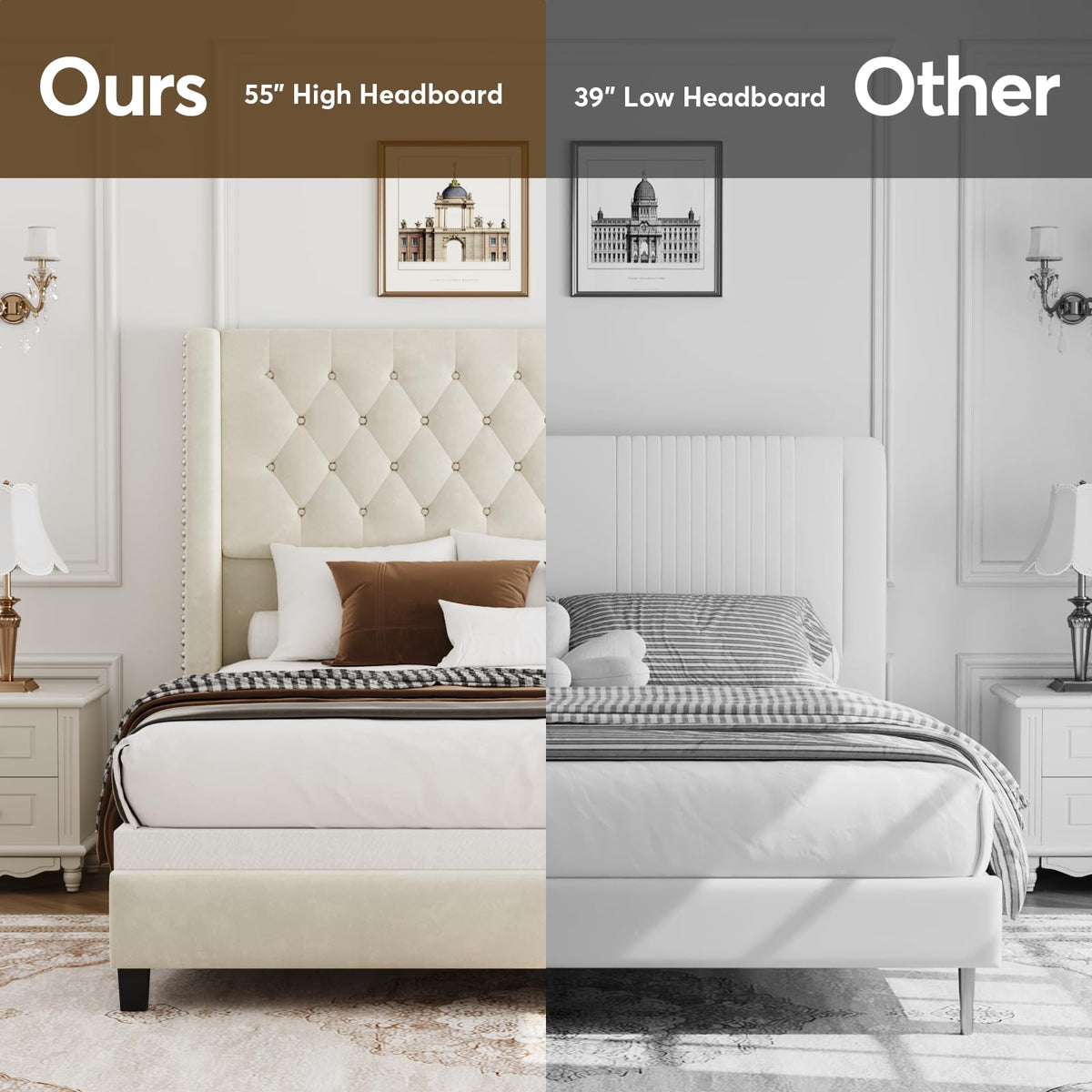 Queen Upholstered Bed Frame with Wingback B118