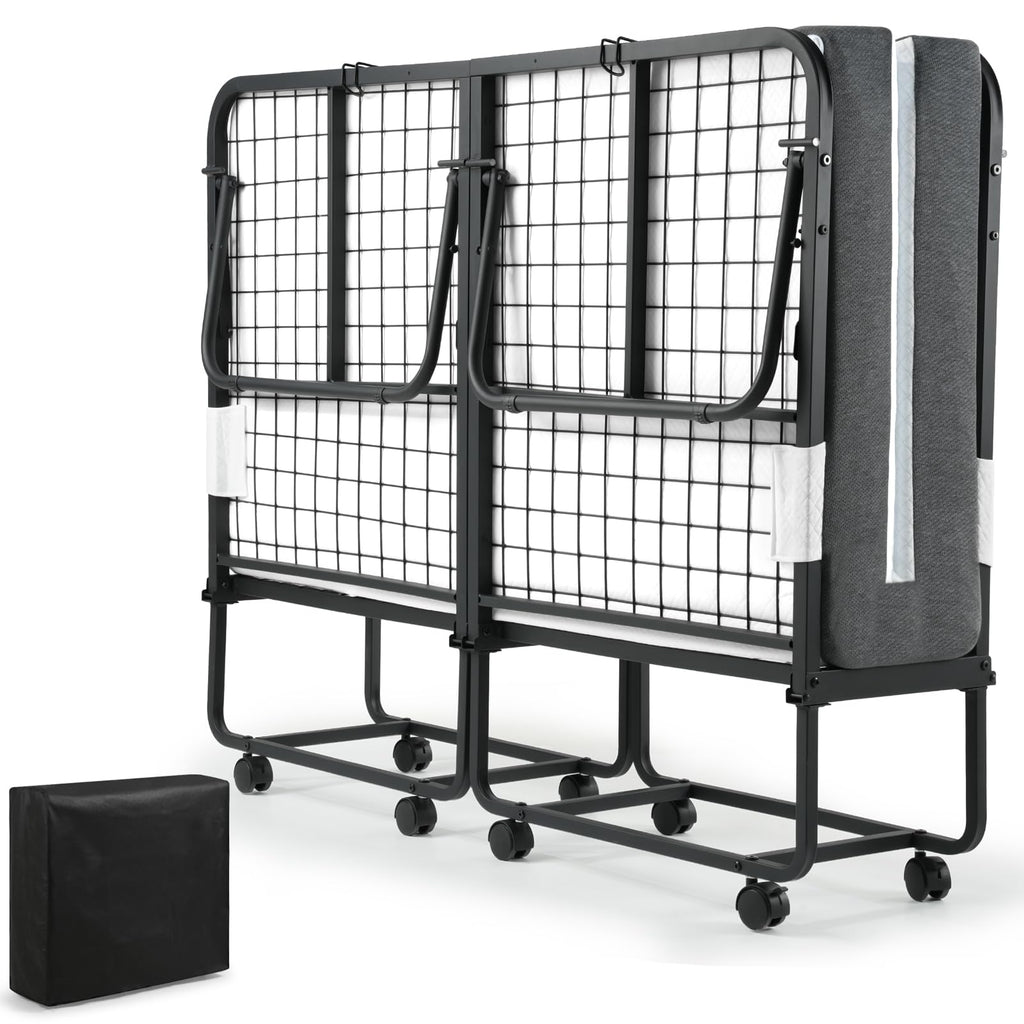 Folding Rollaway Guest Bed with 8 Casters and 6" Memory Foam Mattress T177466