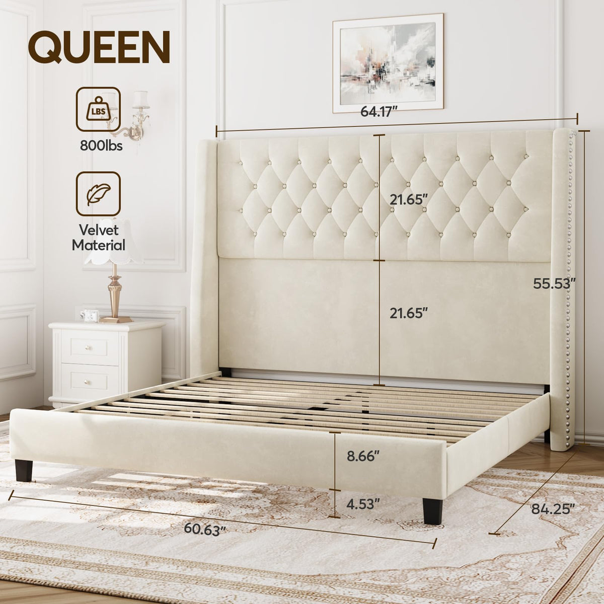 Queen Upholstered Bed Frame with Wingback B118