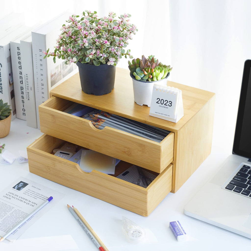 Bamboo Desk Organizer with Drawers I46097