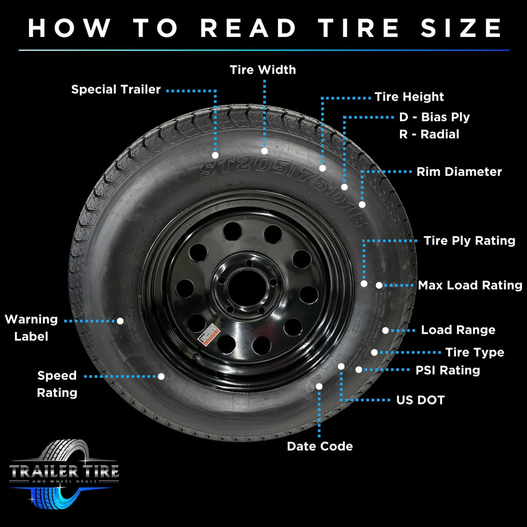 ST205/75R15 Trailer Tire on Rim Load Range C 6 Ply 5 Lug White Spoke Wheel Y505