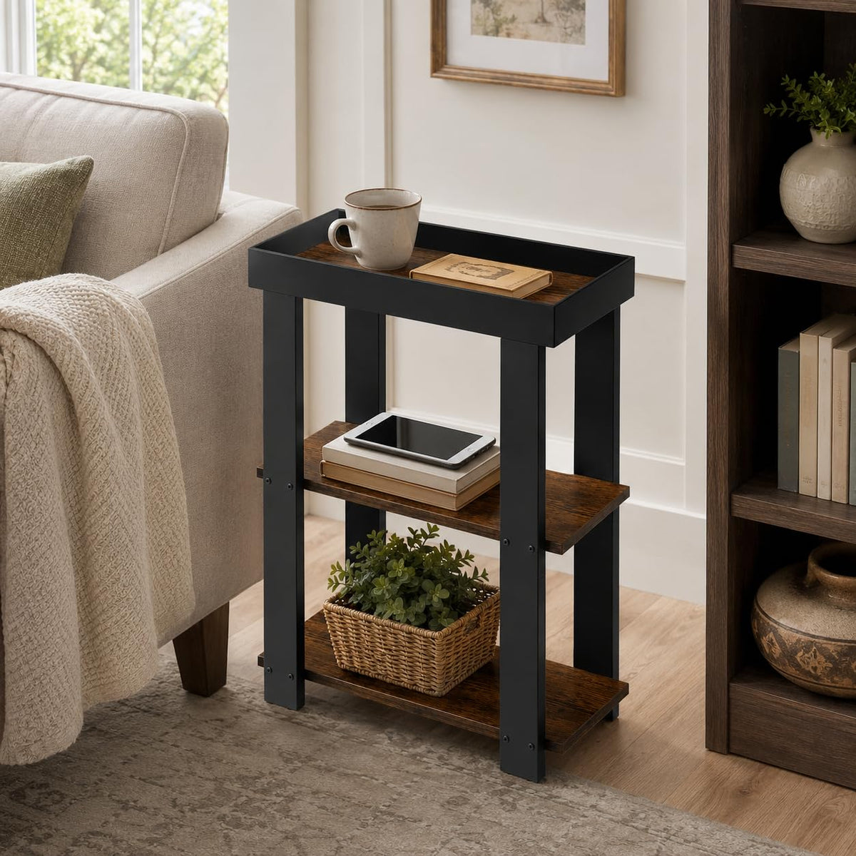 Rustic Brown 3-Tier Narrow Side Table X759