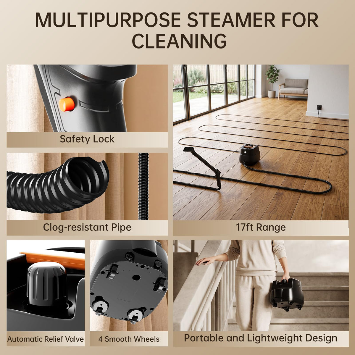 21-in-1 Chemical-Free Steam Cleaner with 3-Level Adjustment D7715