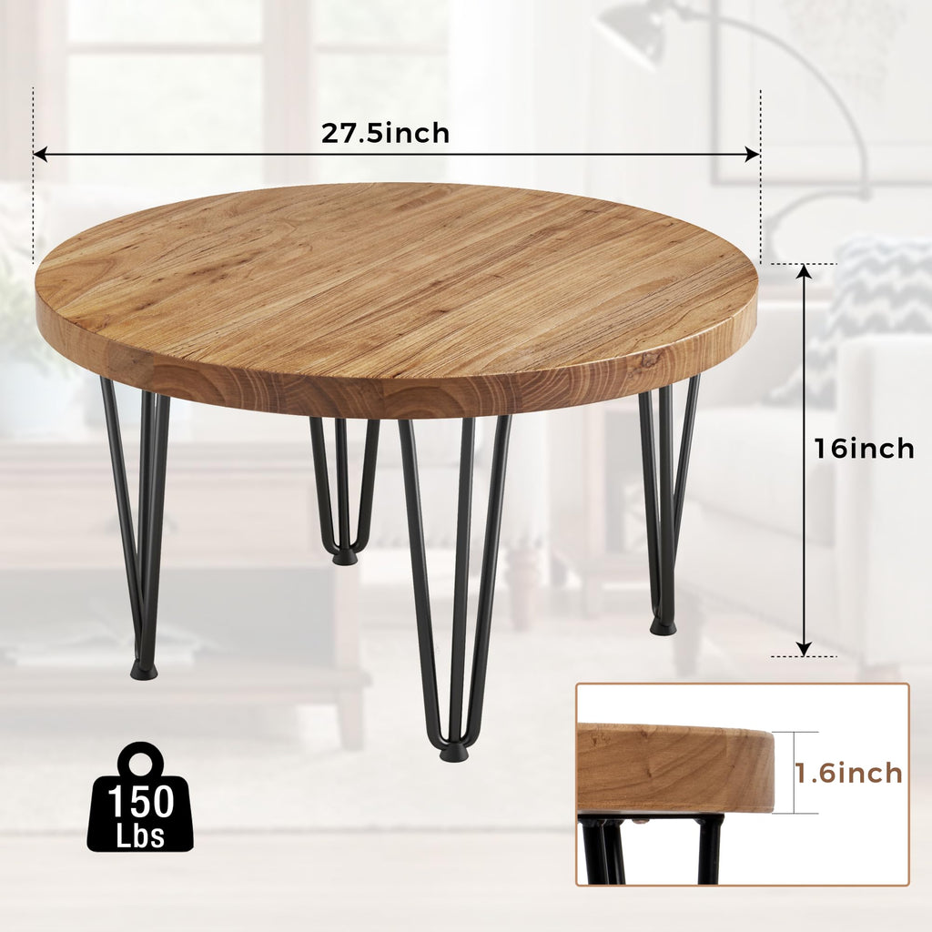 Rustic Wood Round Coffee Table with Metal Legs B658