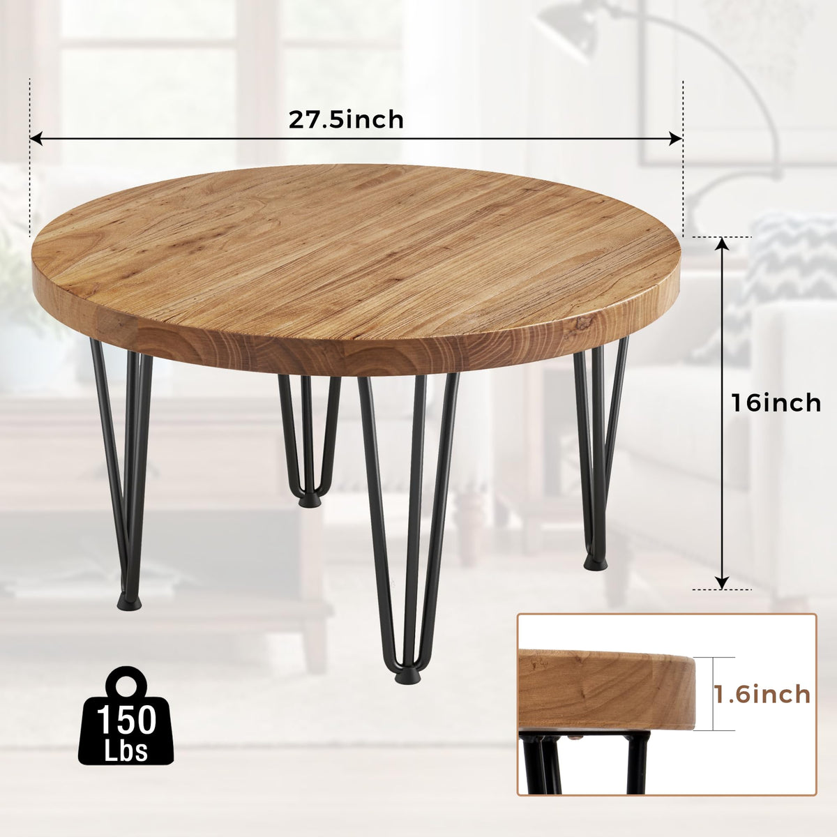 Rustic Wood Round Coffee Table with Metal Legs B658