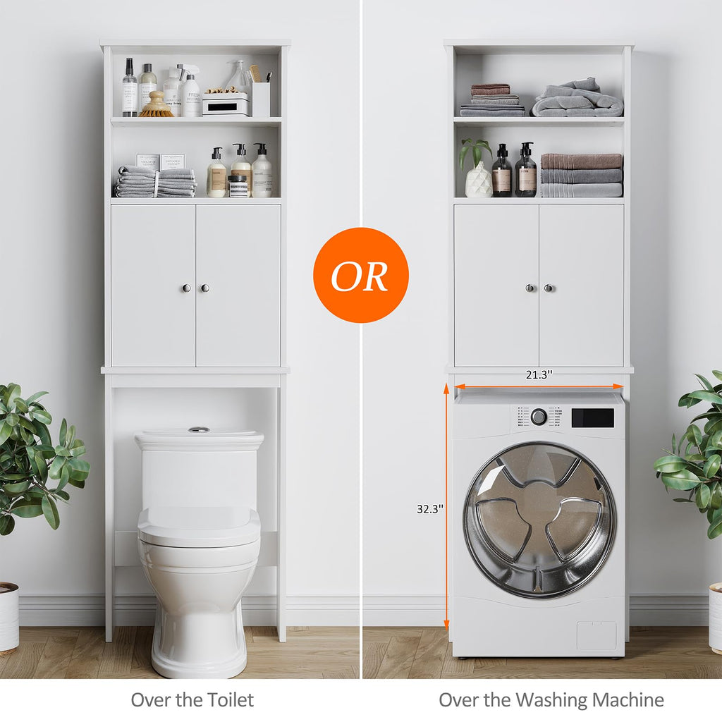 White Over the Toilet Storage Cabinet with Adjustable Shelf A263
