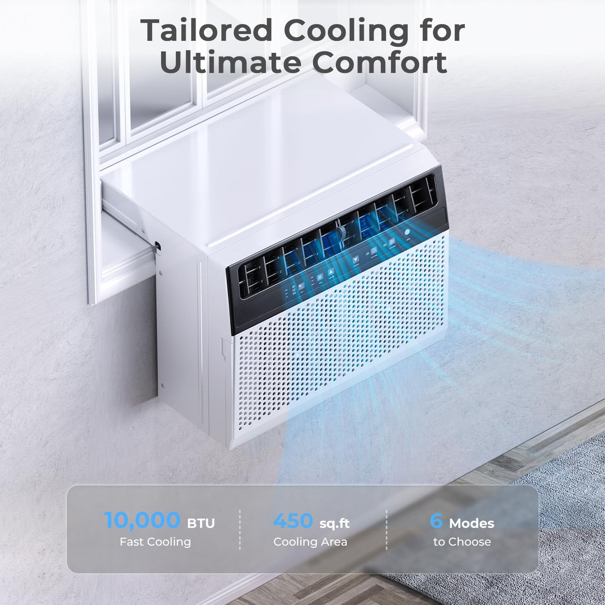 U-Shaped 10,000BTU Window Air Conditioner with Full Window View, Ivory White S250