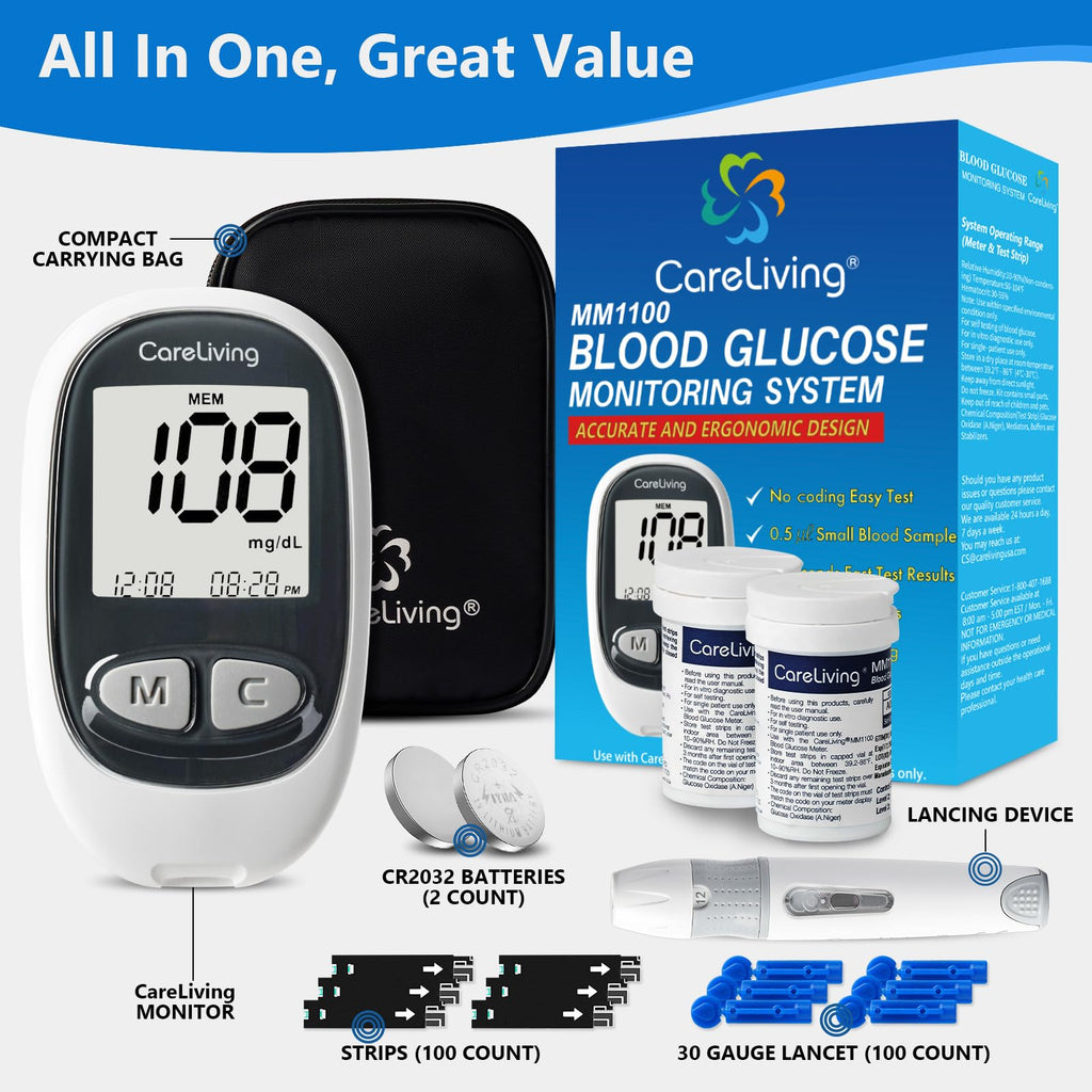 Blood Glucose Monitor Kit with 100 Test Strips M623488