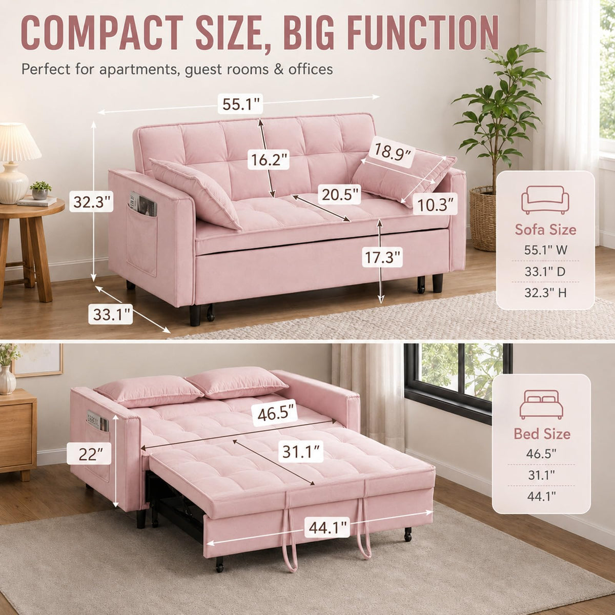 Velvet Convertible Sofa Bed U960