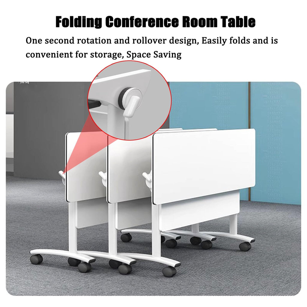Folding Portable Conference Room Table with Metal Frame and Wheels O347173