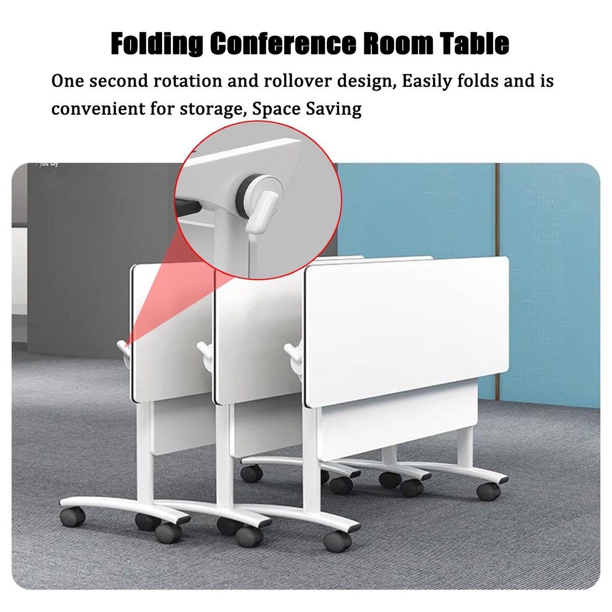 Folding Portable Conference Room Table with Metal Frame and Wheels O347173