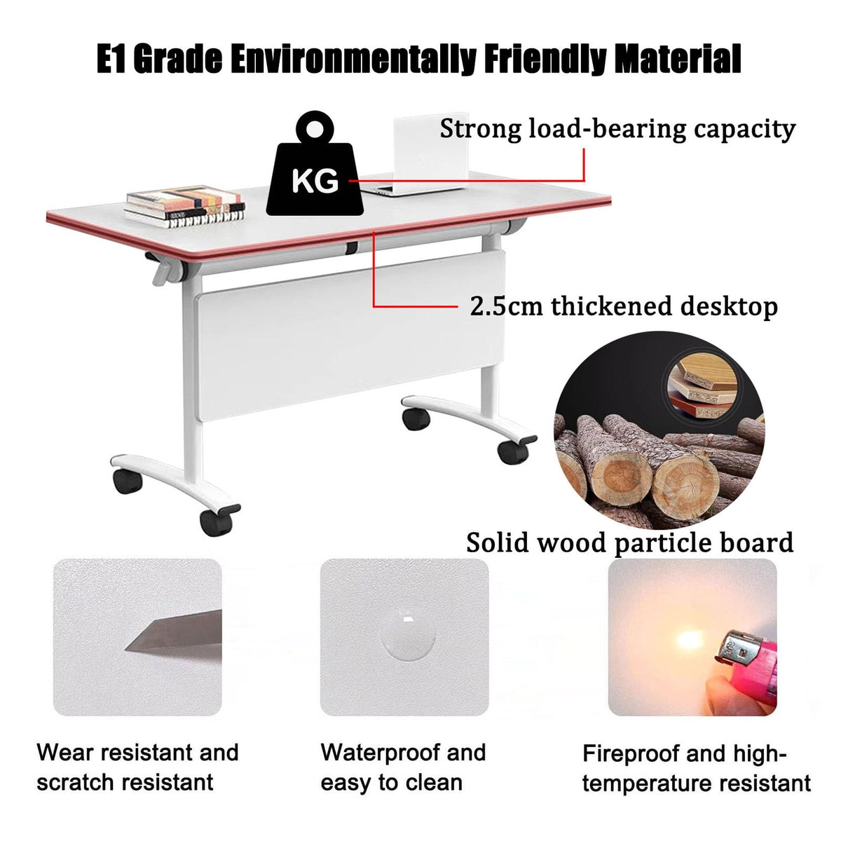 Folding Portable Conference Room Table with Metal Frame and Wheels O347173