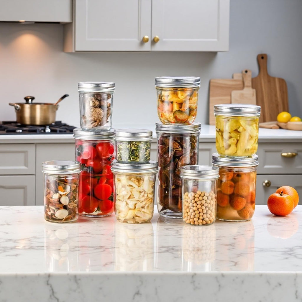 12 Pc 16 oz Wide Mouth Glass Mason Jars with Lids L8256