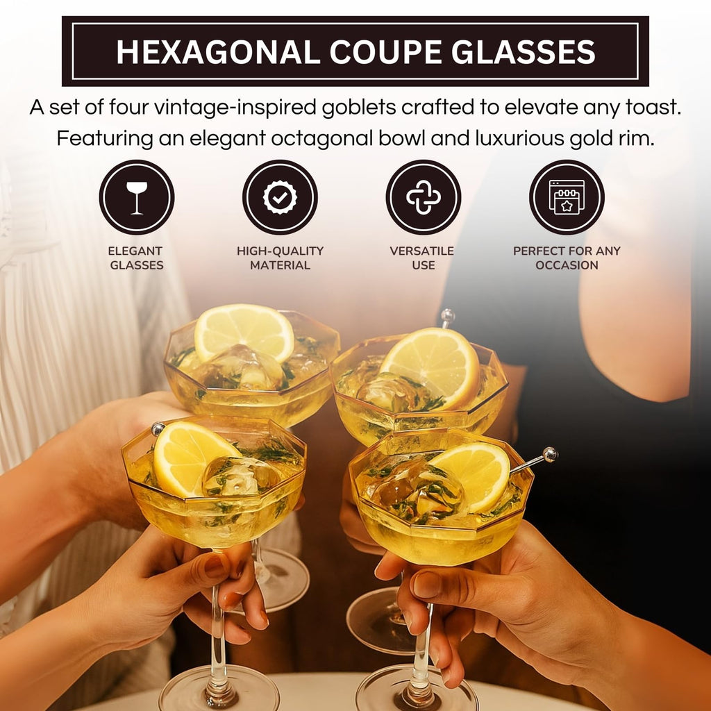 Champagne Coupe Glasses Set of 4 Gold Rim B50663