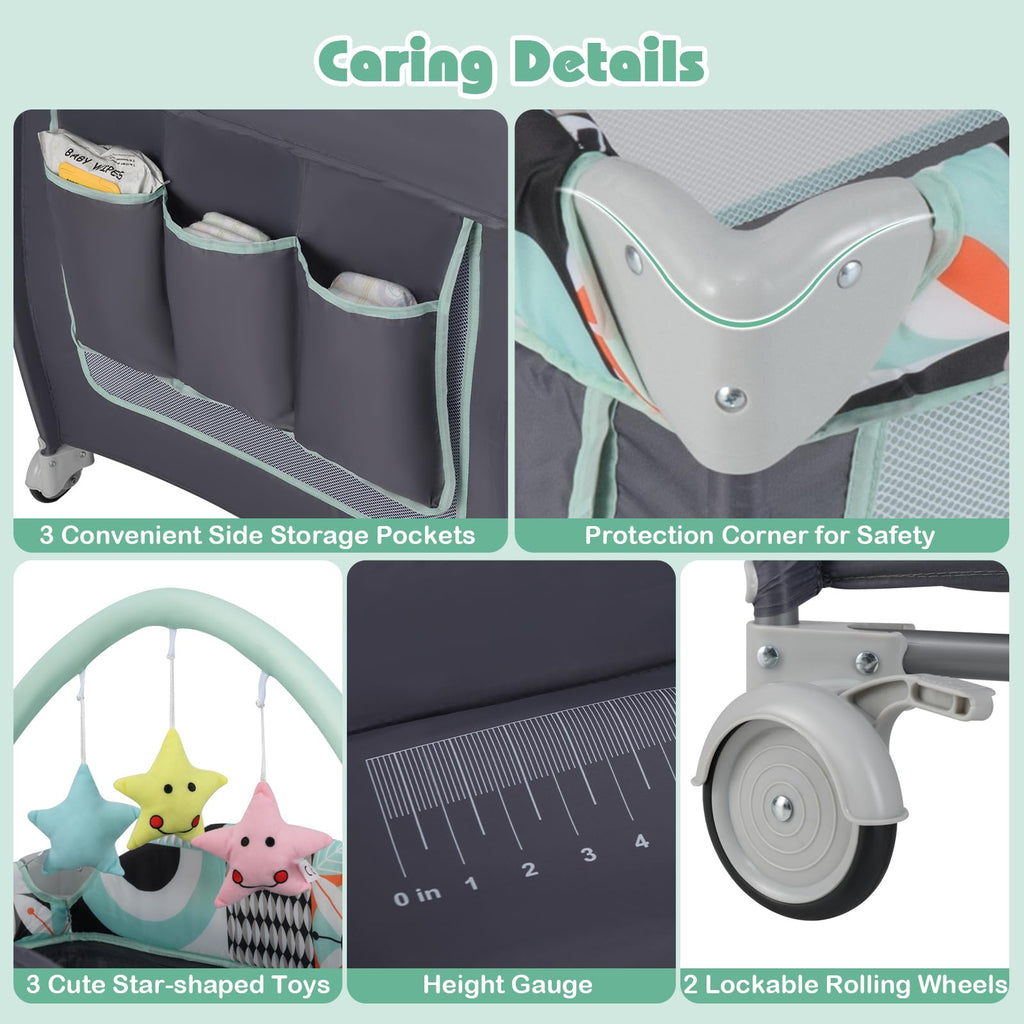 4 in 1 Pack and Play Portable Baby Playard with Bassinet D22288