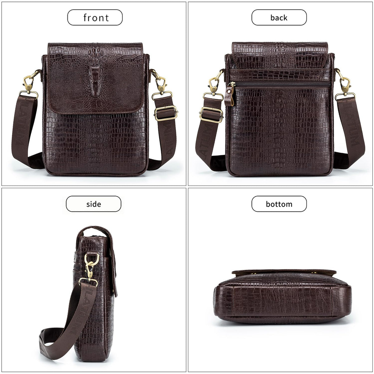 Leather Crocodile Embossed Messenger Bag Q871199