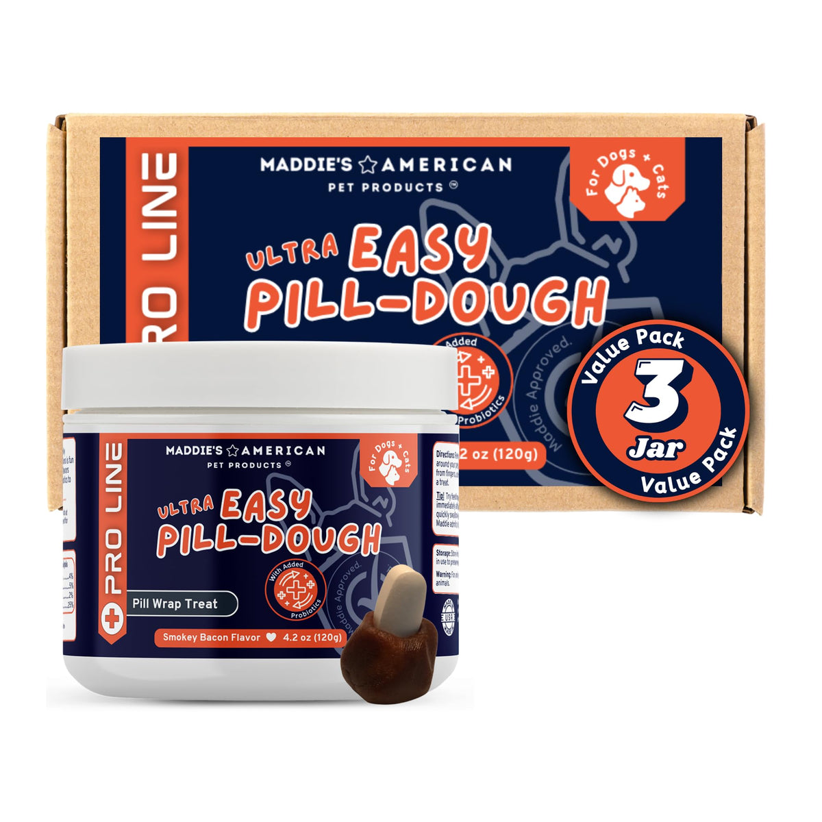 Probiotic Pill-Dough Treat Paste Wrap 3 Pack Bacon P4062
