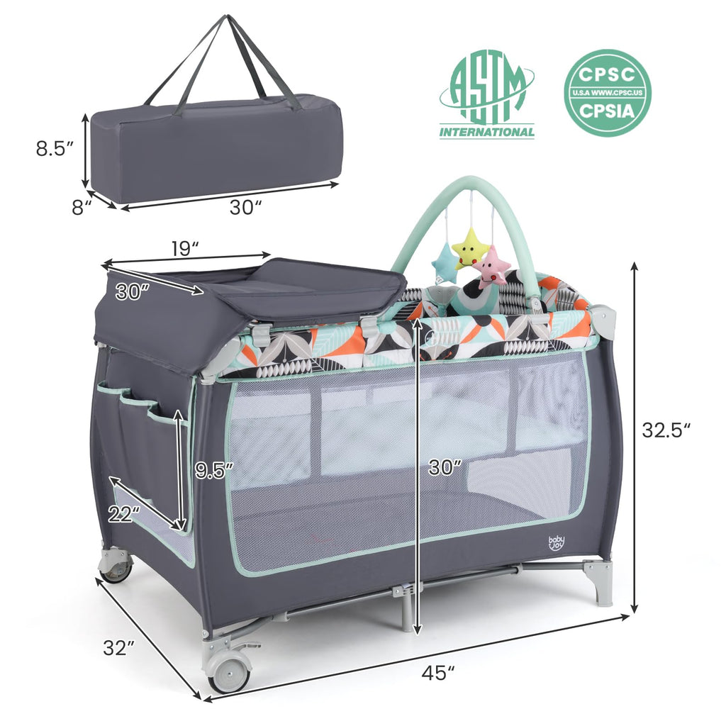 4 in 1 Pack and Play Portable Baby Playard with Bassinet D22288