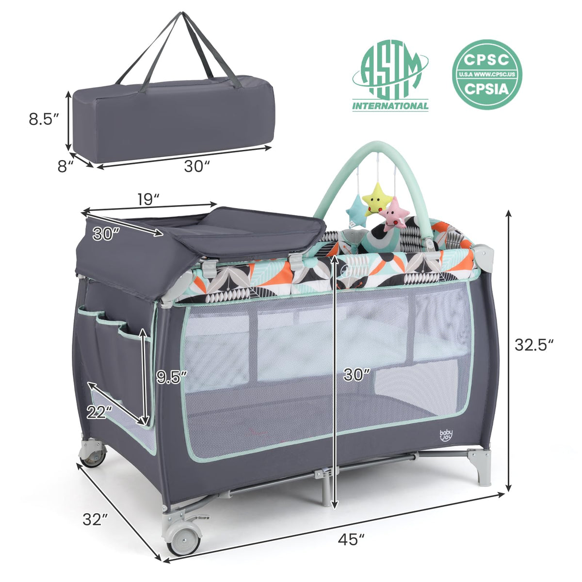4 in 1 Pack and Play Portable Baby Playard with Bassinet D22288