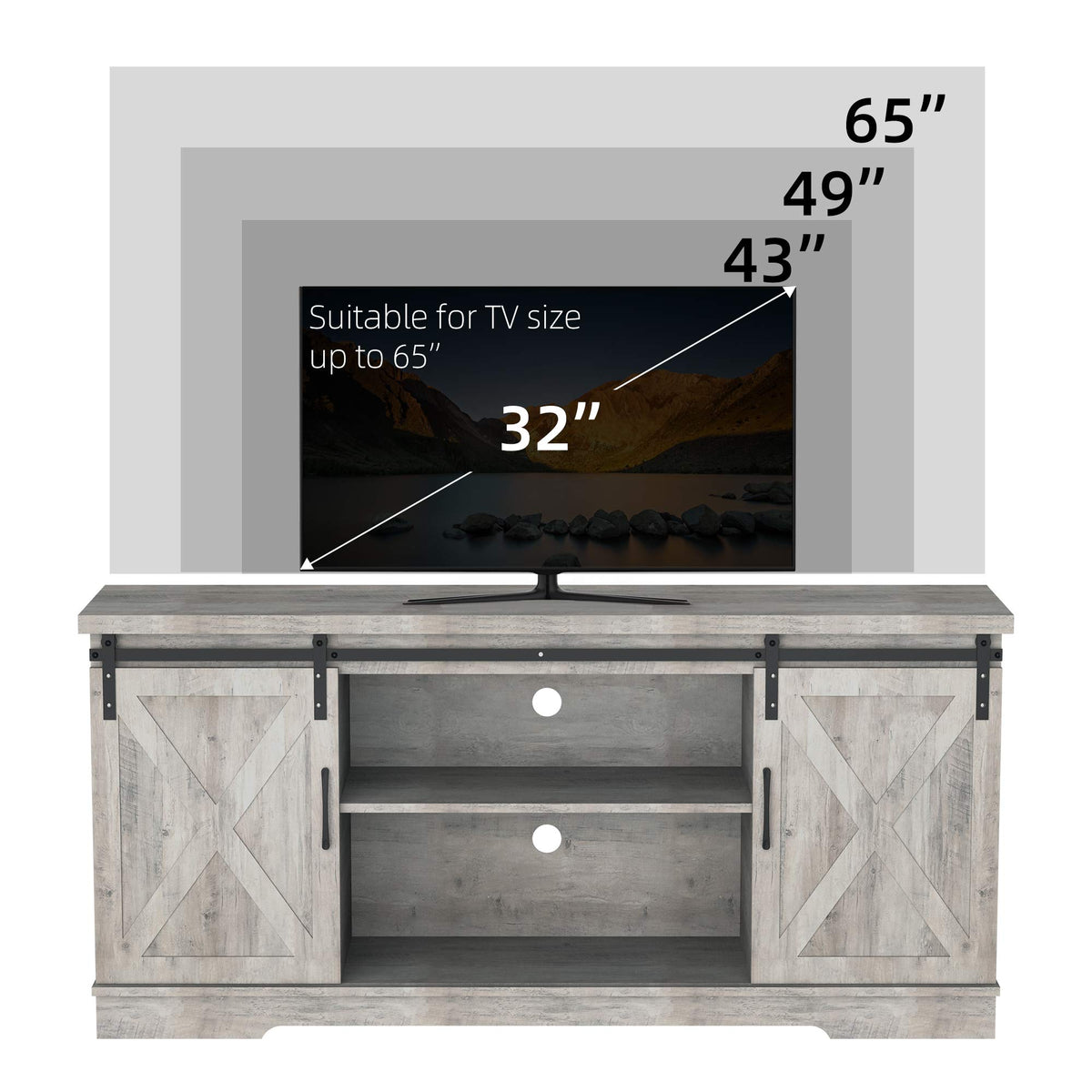 65 Inch Oak TV Stand with Storage Cabinet V57549