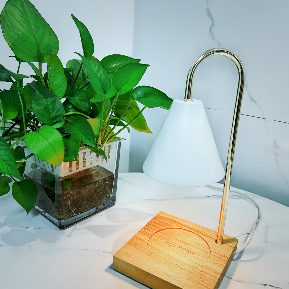Electric Candle Warmer Lamp with 2 Bulbs, Adjustable Height, Timer, Gold K6666