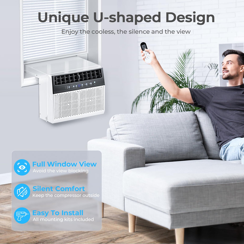 U-Shaped 10,000BTU Window Air Conditioner with Full Window View, Ivory White S250