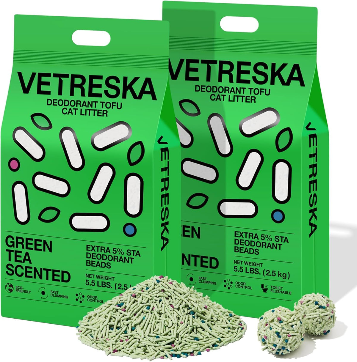 Tofu Cat Litter Odor Control Greentea 5.5lb×2bags D83878