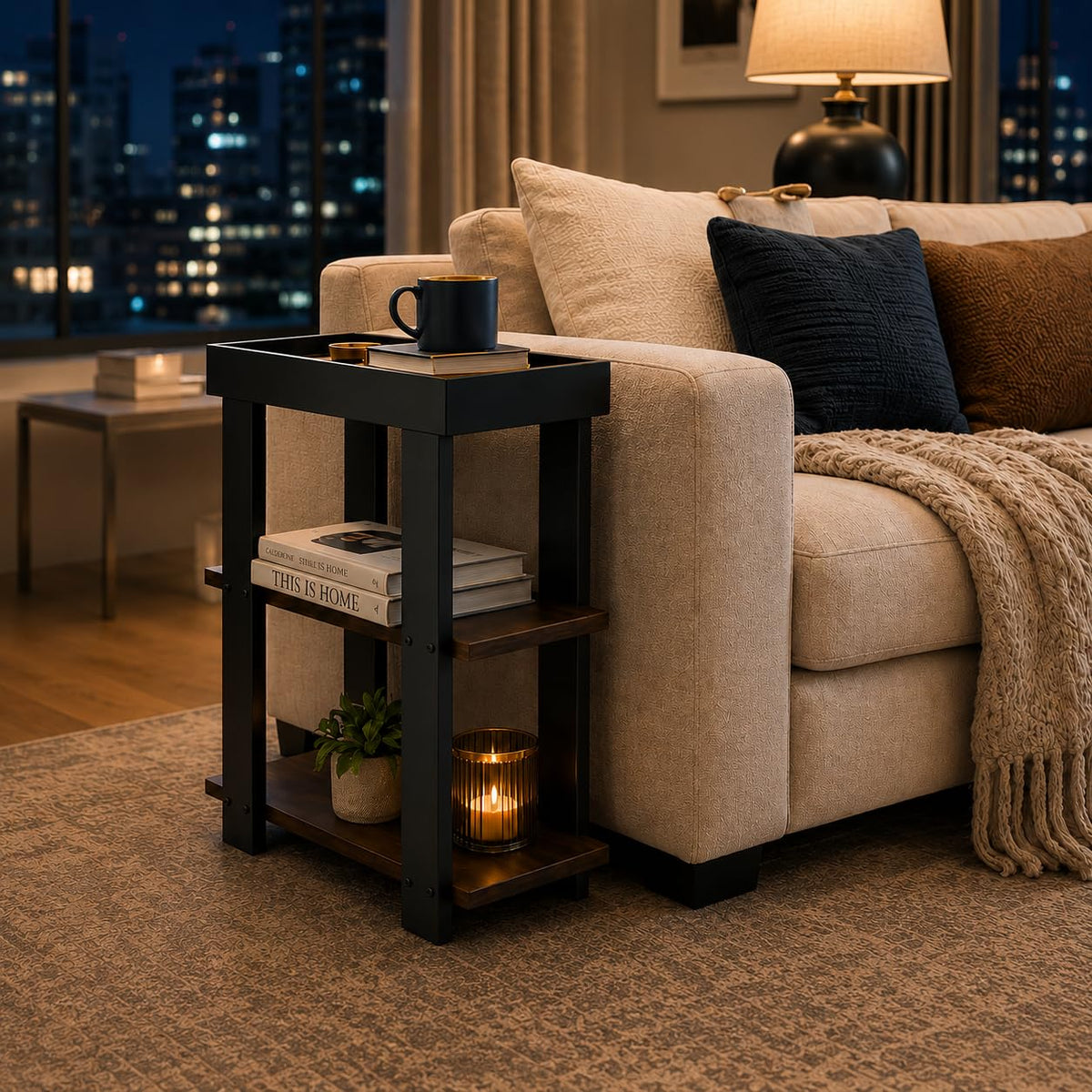 Rustic Brown 3-Tier Narrow Side Table X759