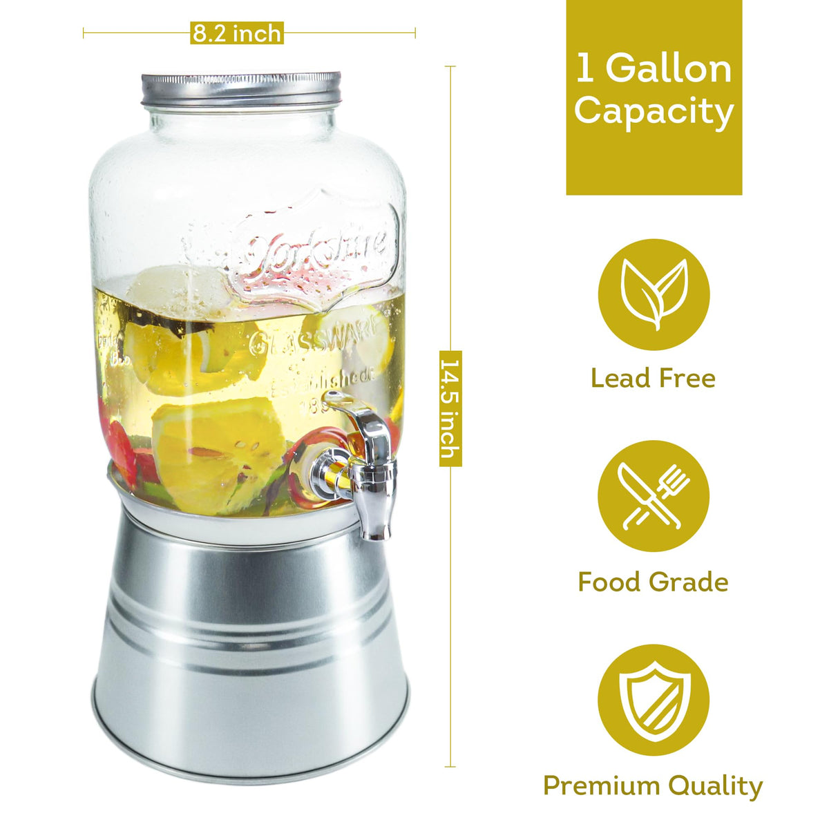 Glass Beverage Dispenser with Stand 1 Gallon Q609