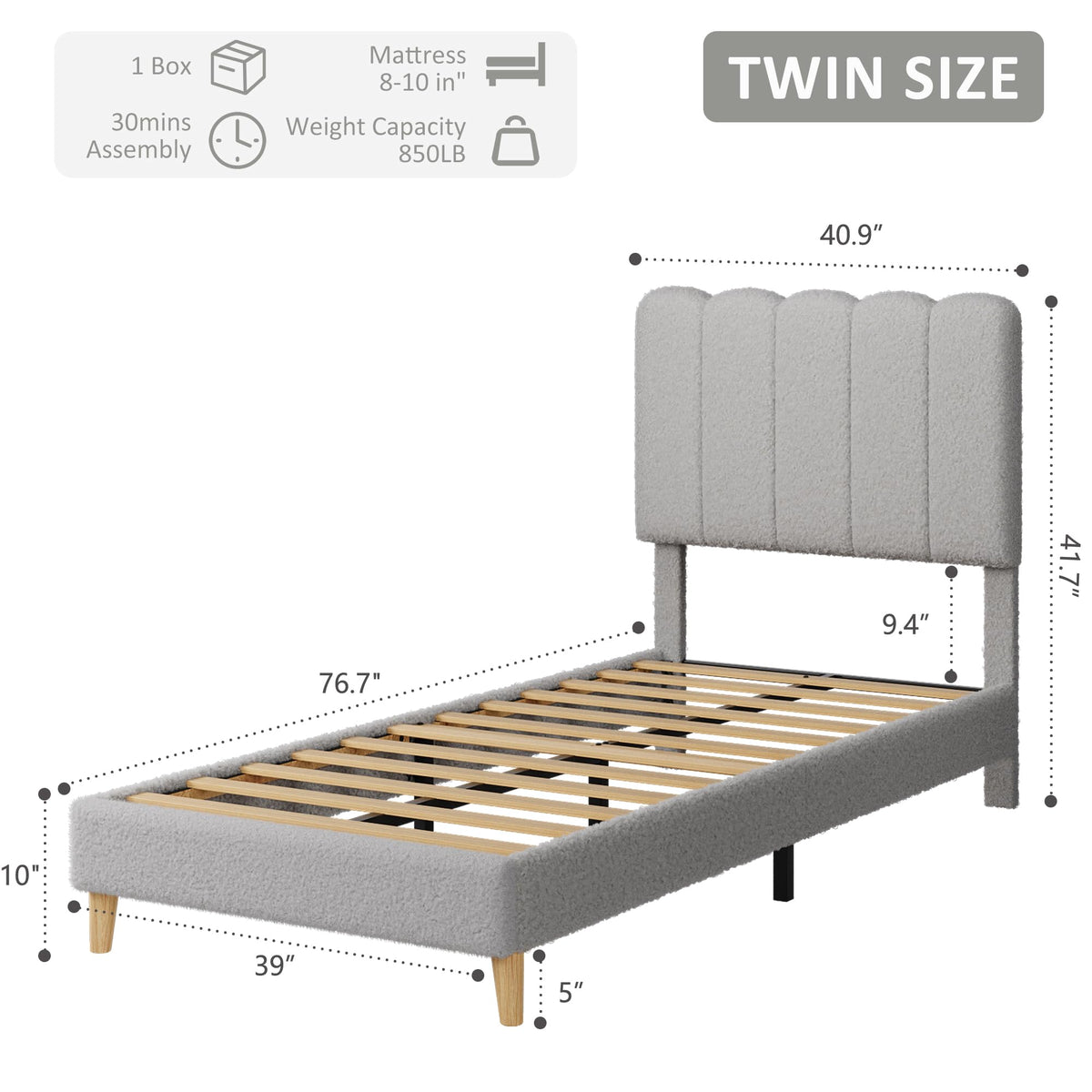 Twin Bed Frame with Headboard U2845
