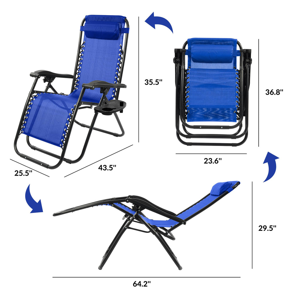 Zero Gravity Chair Set of 2 with Cup Holder Blue X3126