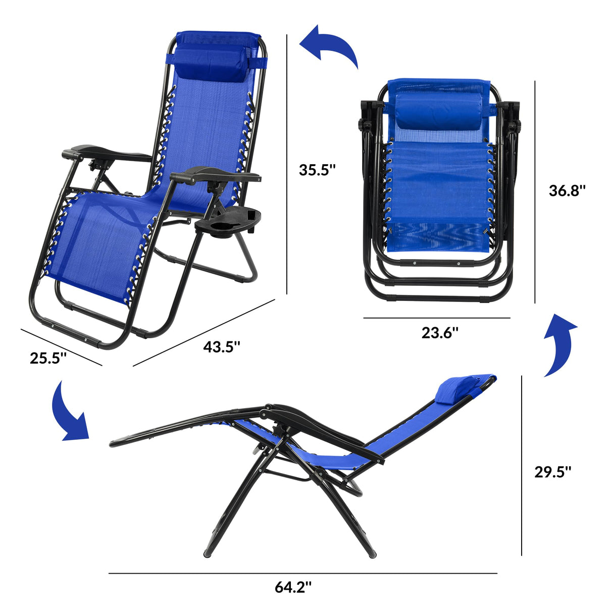Zero Gravity Chair Set of 2 with Cup Holder Blue X3126