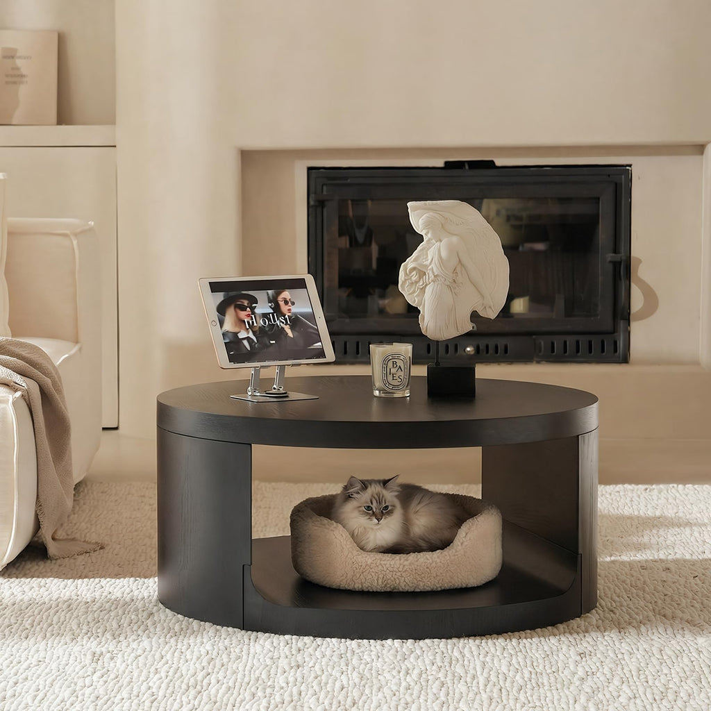 Black Round Coffee Table with Storage N8147