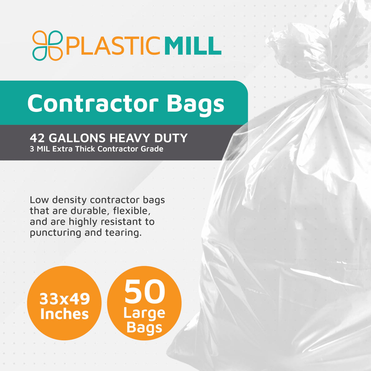 42-Gallon 3 Mil Clear Contractor Bags 50-Count A93544