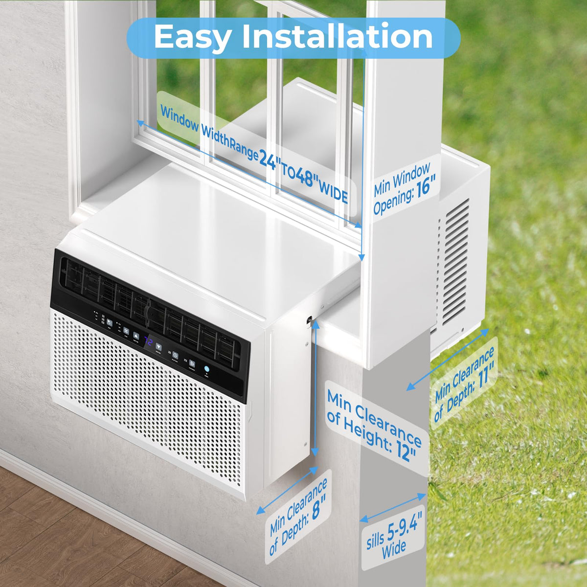 U-Shaped 10,000BTU Window Air Conditioner with Full Window View, Ivory White S250