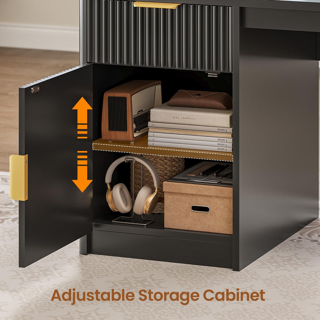 67" L Shaped Desk with Hutch and Power Outlets, Black W384475