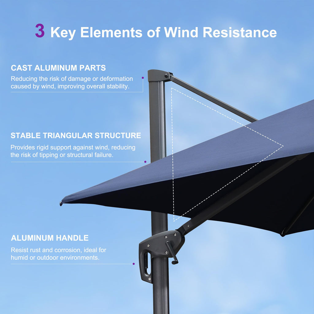 10FT Double Top Navy Blue Cantilever Umbrella I69184