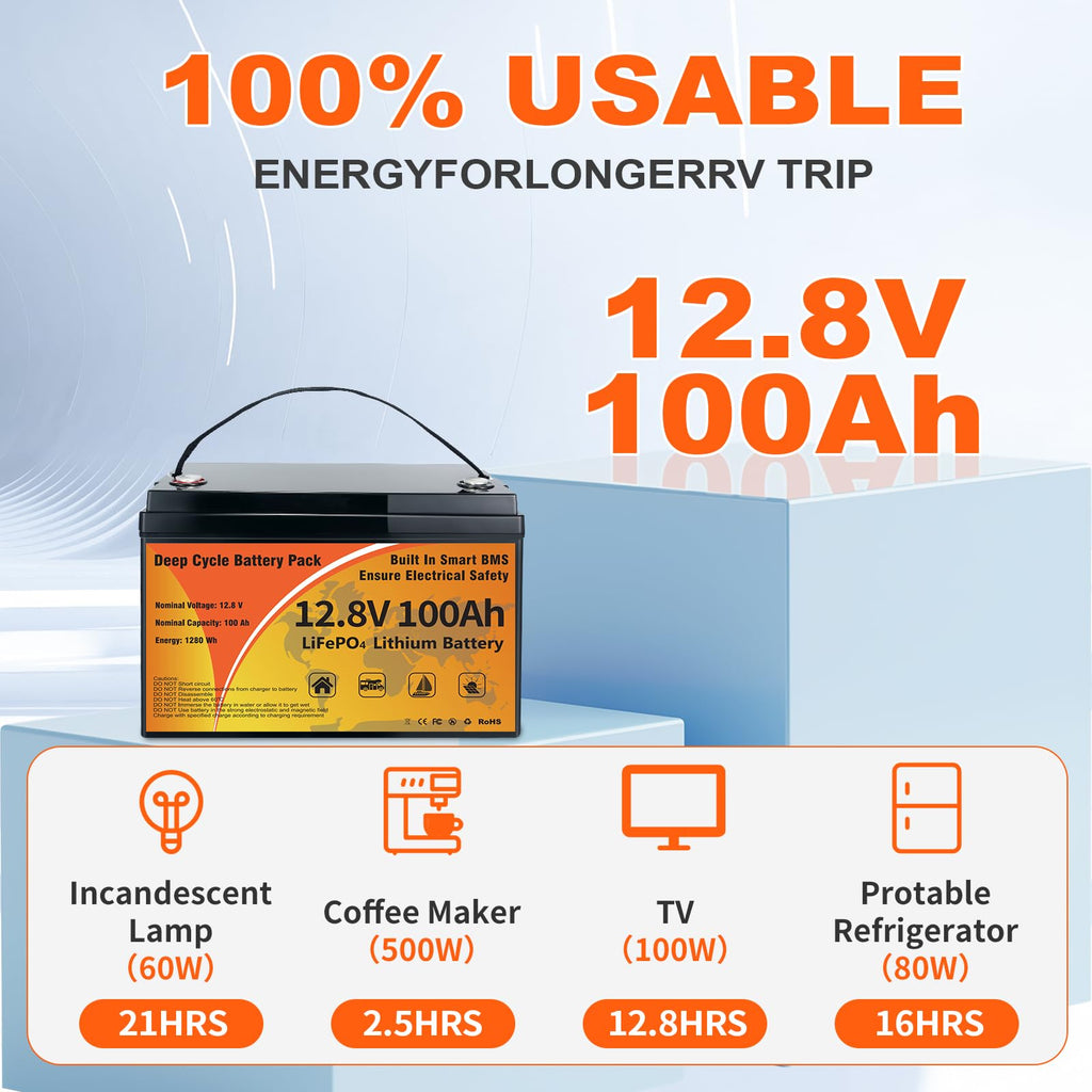 12V 100Ah LiFePO4 Deep Cycle Battery J6507