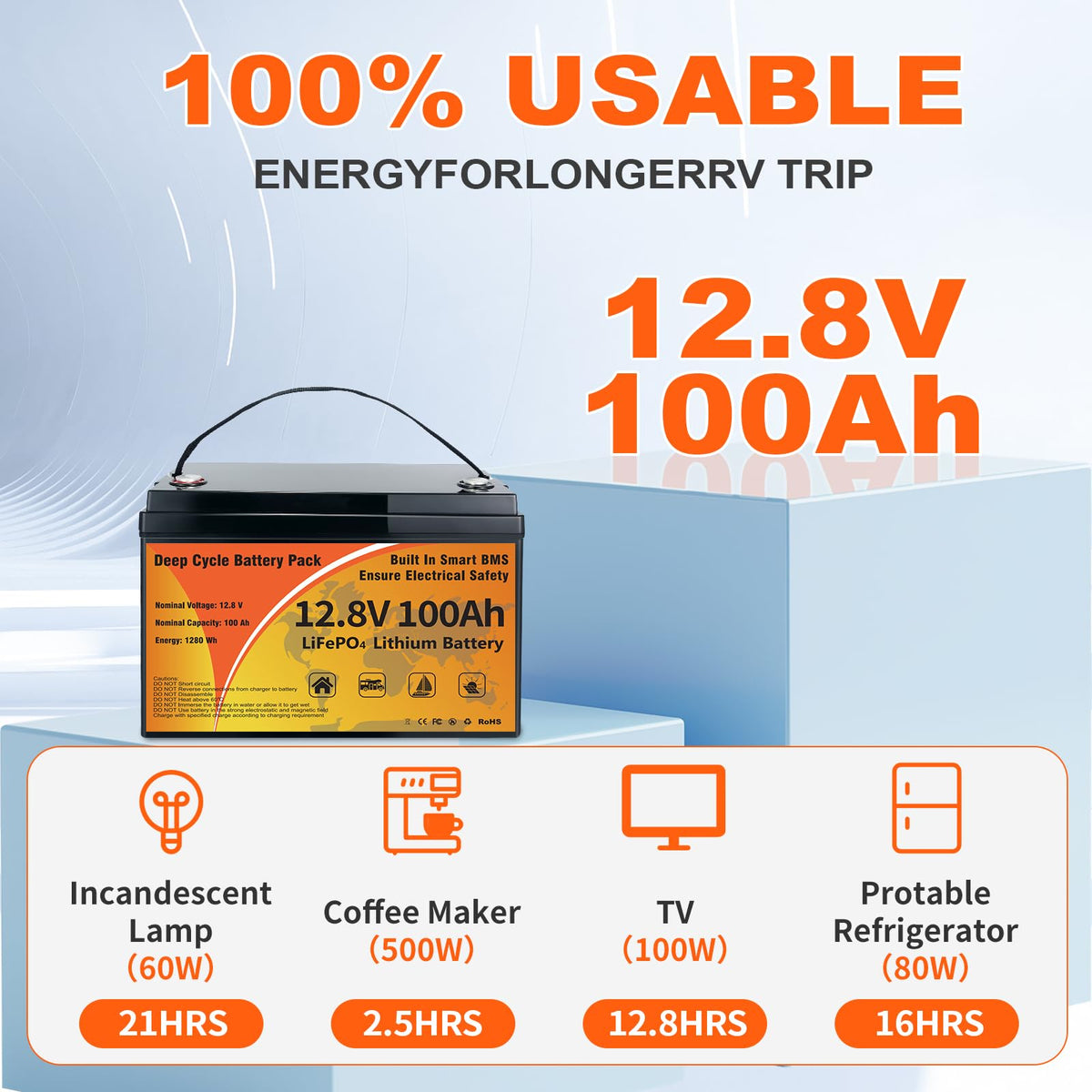 12V 100Ah LiFePO4 Deep Cycle Battery J6507