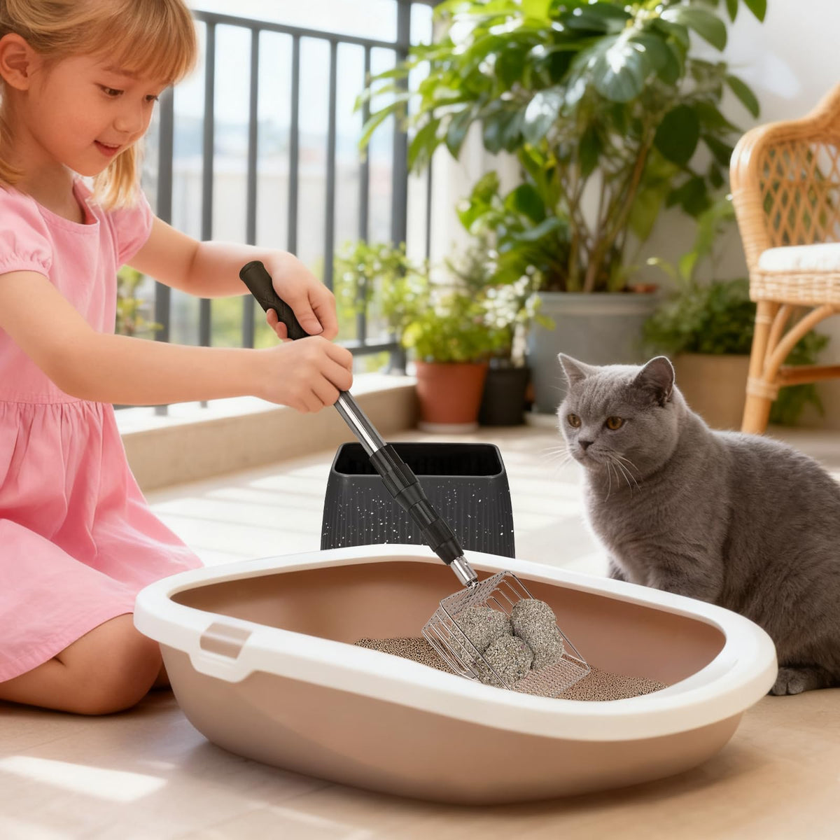 Long Handle Stainless Steel Cat Litter Scoop with Holder X5668