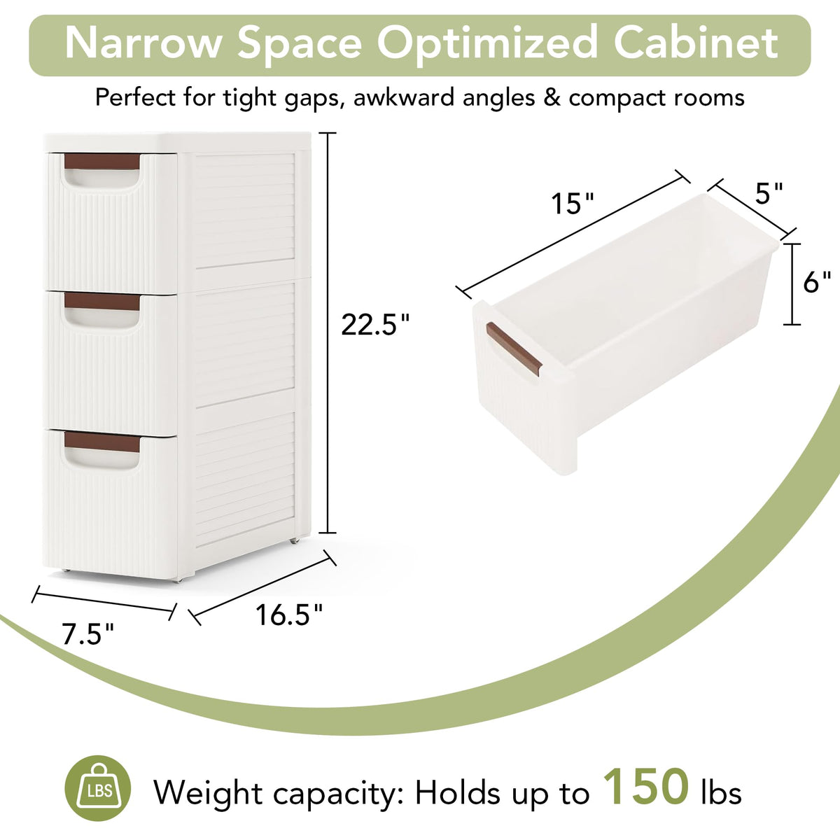 White 3 Drawers Narrow Plastic Bathroom Storage Cabinet D672298